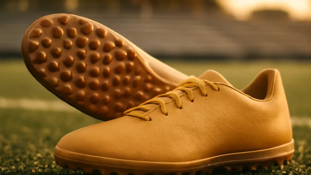 Botines sin marca sobre césped artificial con gránulos de caucho